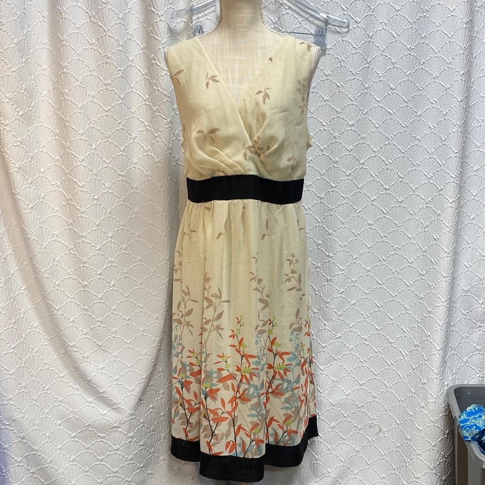 Lane Bryant size 22 Cream‎ and Black coral Floral Midi Dress dressy casual wrap